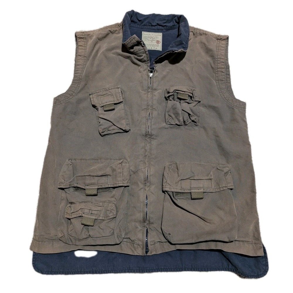 Vintage Bugle Boy Vest Mens Medium Khaki Full Zip Utility Hiking Fishing Hunting